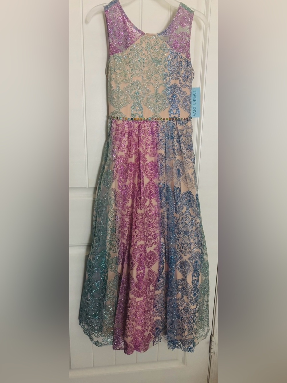 Girls' Sparkle Multi-Color Formal Dress with Jewel Waist
